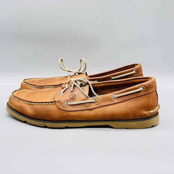Sperry Shoes Mens 13 Brown Leather Top Sider Boat Deck Moc Toe Casual Comfort - Picture 4 of 10